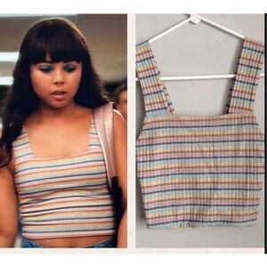 American Eagle Outfitters Pastel Multi-Stripe Ribbed Crop Top